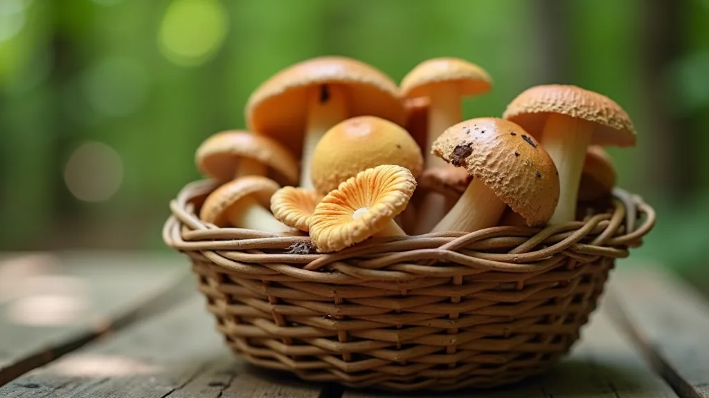 Pīta grozs, pilns ar sēnēm Kurzemes meža takās, rudens gaisvids